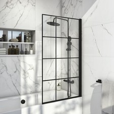Orbit A6 Black Grid Square Bath Screen 1400mm H x 800mm W - 6mm Glass
