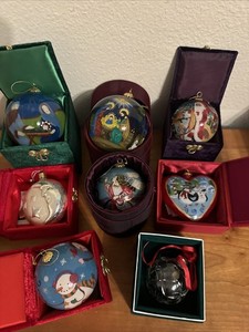 LOT OF 6 PIER 1  LI BIEN REVERSE HAND PAINTED GLASS ORNAMENTS + Crystal & Moon