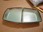 Frankoma Pottery 5QD Prairie Green & Brown Divided Serving Dish