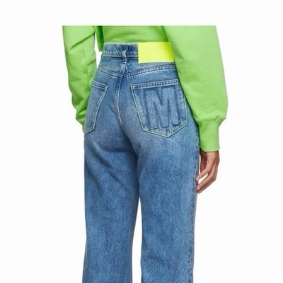 MSGM Neon Stitching Wide Leg Jeans, Size 26 Blue Denim 38 NWOT