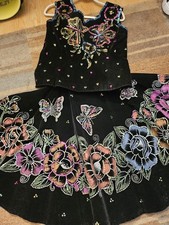 Hand Painted and Sequined 1950s Mexican Velvet Top and Skirt Set Size Medium