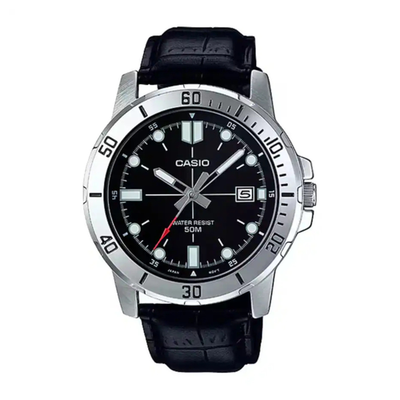 Casio MTP-VD01L-1EVUDF Men's Black Leather Strap Japanese Quartz