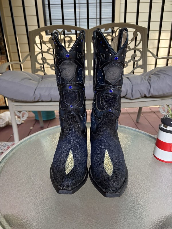 Los Altos Blue Stingray Cowboy Boots Pointed Toe Royal Blue Stones W US 6.5