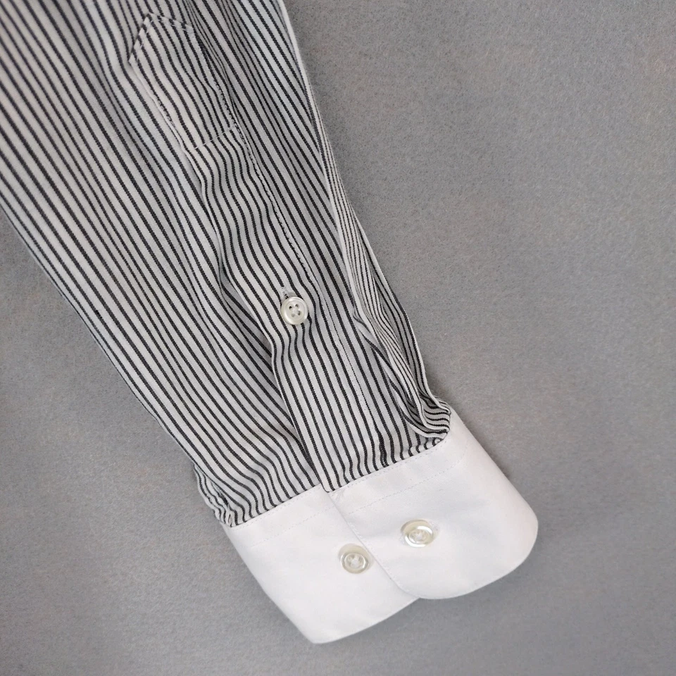 Giorgio Brutini 男式 M 黑色白色条纹定制正装衬衫正式 Dapper — 第 4/4 张图片