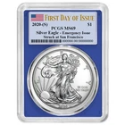 2020 (S) $1 American Silver Eagle PCGS MS69 Emergency Issue FS Flag Label Blu...