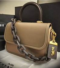 Coach Dark Stone Top Handle Satchel with Chain, Detachable Strap, Gold Hardware