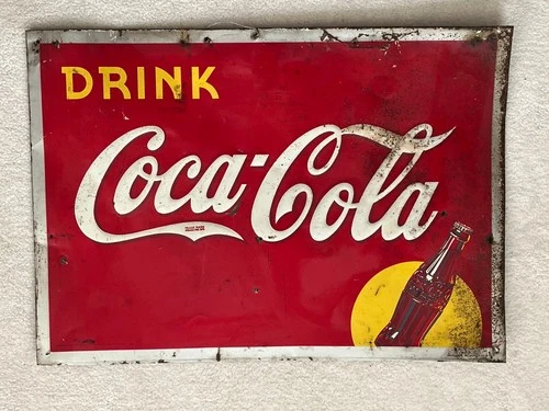 Vintage, Original, 1940, Coca-Cola, Coke, Soda, "Yellow Dot" Metal Sign