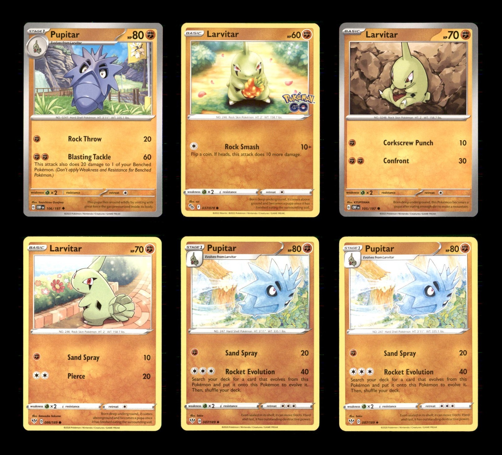 Larvitar Lot 6 Pokemon Cards Obsidian Flames 105 Pupitar Deck Building Set