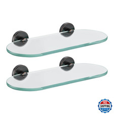 JQK Oil Rubbed Bronze Tempered Glass Bathroom Shelf 12x5 In. Shower Storage