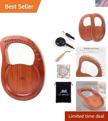Vintage Satin Finished 16-String Lyre Harp Set with Tuning & Spare Strings
