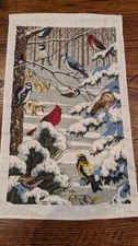 Kay Dee Handprinted Linen Tea Towel Textile Art for Frame Winter Birds 16x26 Euc