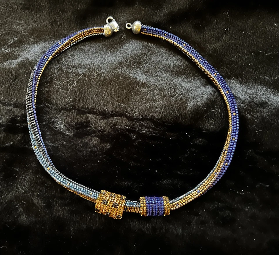 Valerie Hector Signed Dated 18" Sapphire Azure Polygon Necklace Bracelet Slides - Image 4 of 4