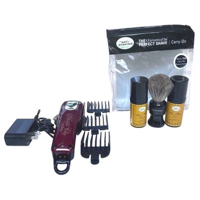 Wahl Magic Clip Cordless Clipper & Art of Shaving Travel Kit Bundle Burgundy