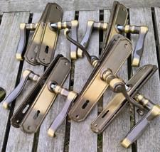 5 x Messing Türdrücker Garnitur Langschild