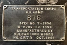 Vulcan Iron Works No 876 Wilkes Barre PA Luzerne County 1944 Builders Plate