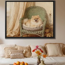 Oil Painting Dog Pomeranian Canvas Print Living Room Decor Dog Wall Art Artwork