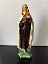 Vintage St. Therese of Lisieux “The Little Flower” Chalkware Statue from Mexico