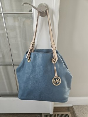  Michael Kors Turquoise Blue Leather Shoulder Bag Tote Adjustable Buckled Straps
