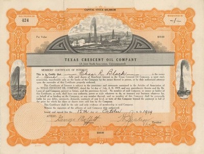 Texas Crescent Oil Co. - Stock Certificate - Oil Stocks and Bonds