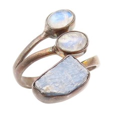 925 Sterling Silver Vintage Ring Cabochon Moonstone Bypass Band Sz 9 RG34539