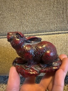 Vintage Hare Figurine Adorable Easter Bunny with Carrot Red Resin
