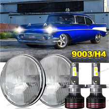 For 1955-1957 Chevy Bel Air Pair 7" Inch Round Led Headlights Hi/lo Sealed Beam