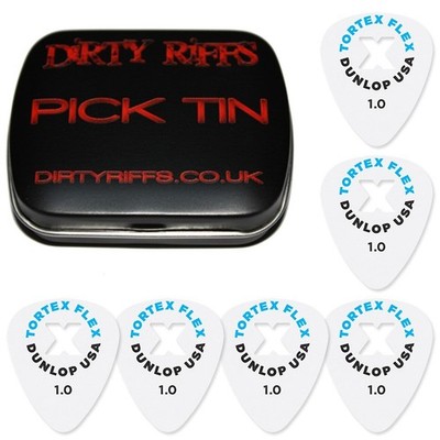 6 x Dunlop Tortex Flex X weiß 1,00 mm Gitarren-Plektren/Gitarrenplektren in einer Plektren-Dose