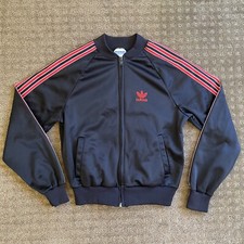 Vintage ADIDAS Trefoil Full Zip Sweatshirt Track Jacket Women s L Red Black 80s