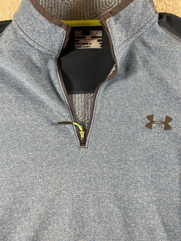 安德玛男式 M 宽松抓绒蓝色套衫 1/2 拉链夹克二手 # 46 — 第 3/4 张图片