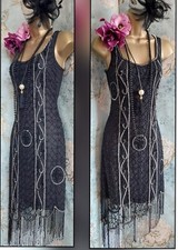 New Gatsbylady black isabella deco lace beaded 20s Party evening gatsby dress 14