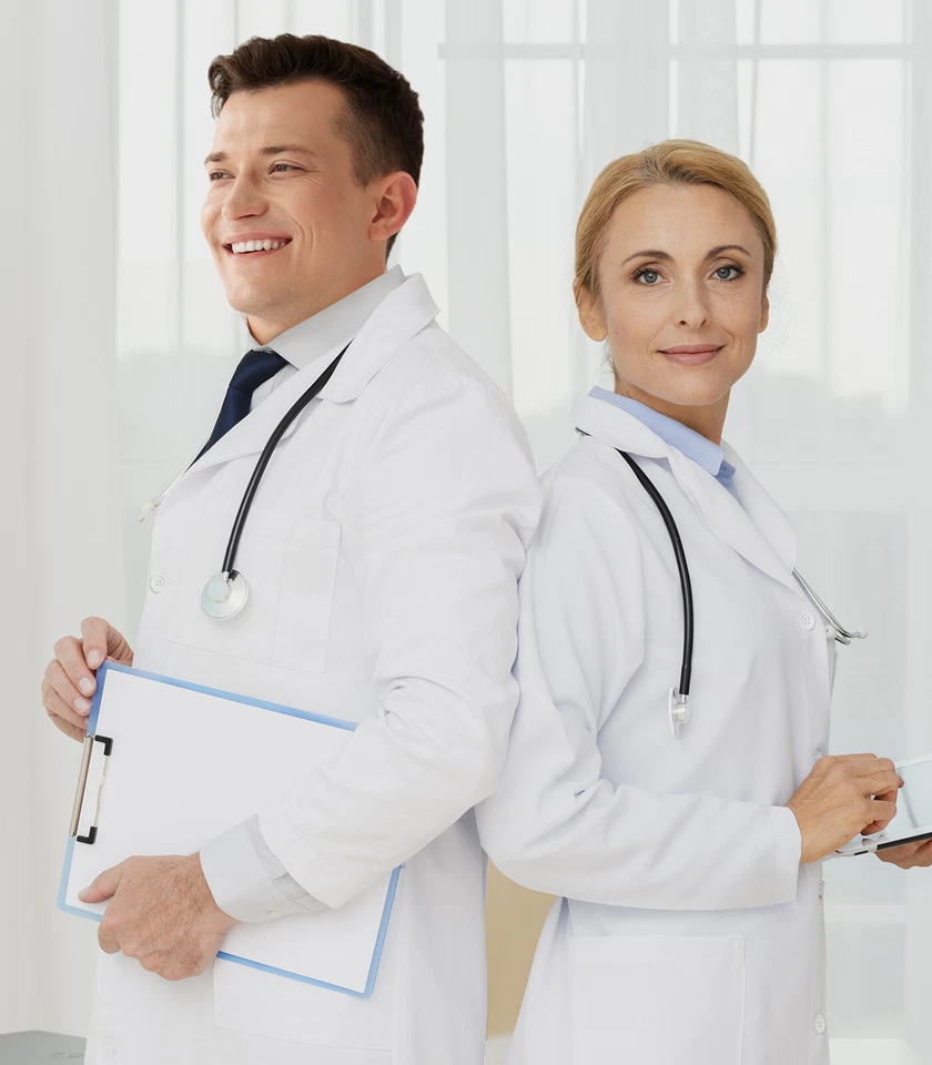 HeedFit Premium Unisex Lab Coat 37" White Poly Cotton Doctor Medical Coat - Image 2 of 4