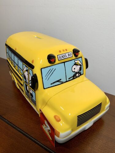 Peanuts Snoopy and Woodstock School Bus Ceramic Coin Bank - Picture 1 of 4