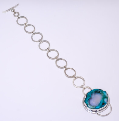 Ocean Blue Agate Drusy - Botswana 925 Sterling Silver Bracelet 7.99'' B_9214_73_9