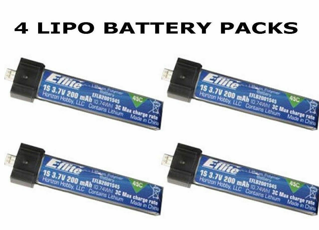 E-Flite EFLB2001S45 (4PCS) 200 MAH 1S 3.7v 45C Batteria Lipo per Inductrix FPV
