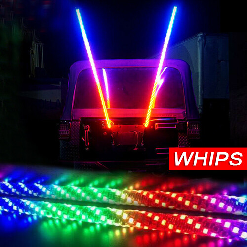 Luces LED látigo espiral persecución color RGB de 4 pies 2 piezas para automóvil ATV UTV RZR Bluetooth - Imagen 1 de 13