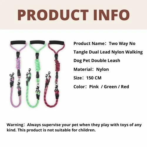 Two Way No Tangle Dual Lead Nylon Walking Dog Pet Double Leash - image 4 of 4