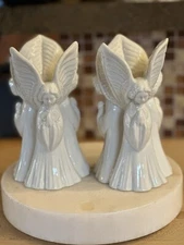 2 Vintage Fitz And Floyd Candleholders Trio Of Porcelain Angels 1977 Japan