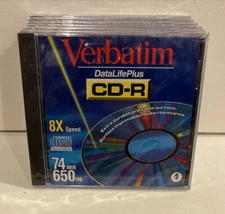 Lot Of 8 Nine Sealed Verbatim 8x Speed 650 MB CD-R Discs 91224, One Is A CD-RW