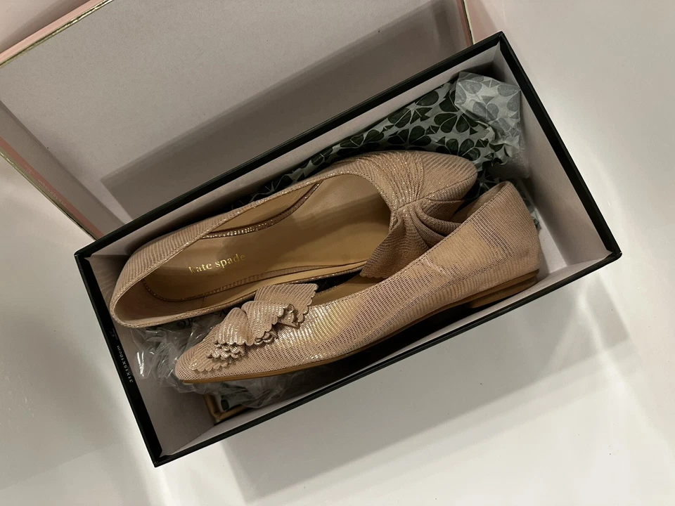 Zapatos de ballet Kate Spade Mujer Nance Planos Oro Rosa Volantes Punta Punta Talla 8.5 Foto 4 de 4