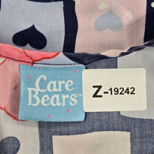 VINTAGE Care Bears Women Scrub Top Medium Pink Hearts Allover Print Short Sleeve - Picture 2 of 8