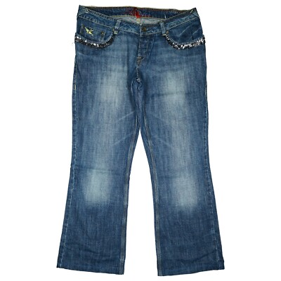 Damen Jeans Hose Bootcut Schlag 42 XL W33 L30 blau