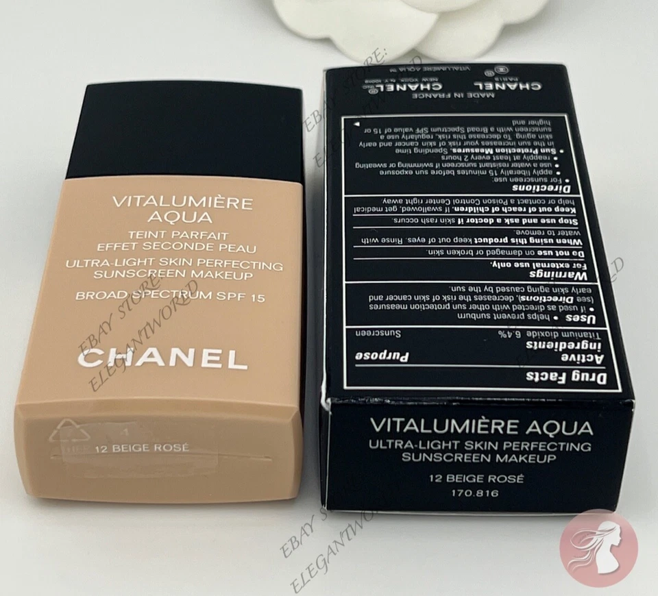 Chanel Vitalumiere Aqua Makeup Foundation Spf 15 - 12 BEIGE ROSE 100% AUTHENTIC - Image 3 of 3