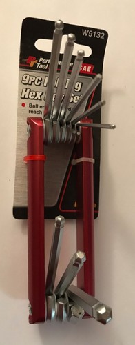 PERFORMANCE TOOL 9PC FOLDING HEX KEY SET BALL END SAE STANDARD W9132 ALLEN WRENC - Picture 5 of 5