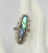 Sterling Silver Abalone Ring Vintage Taxco Mexican 925 Intricate Detailing