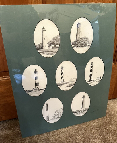 VTG Print Lighthouses of North Carolina By Ricky Evans Signed Matted 16” x 20” - Picture 11 of 11