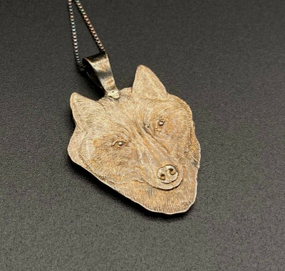 Vintage Dawn Mains Las Vegas 999 Sterling Silver Wolf Necklace Pendant 18''