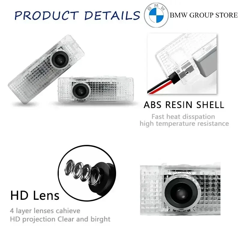 2/4Pcs LED HD Car Door Welcome Light For BMW X5 E70 F15 E90 E91 E92 F12 E60 F30- - Image 2 of 4