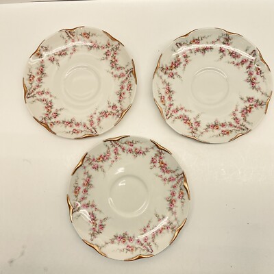 3 Vintage Theodore Haviland Varene saucer Pink Rose Garden