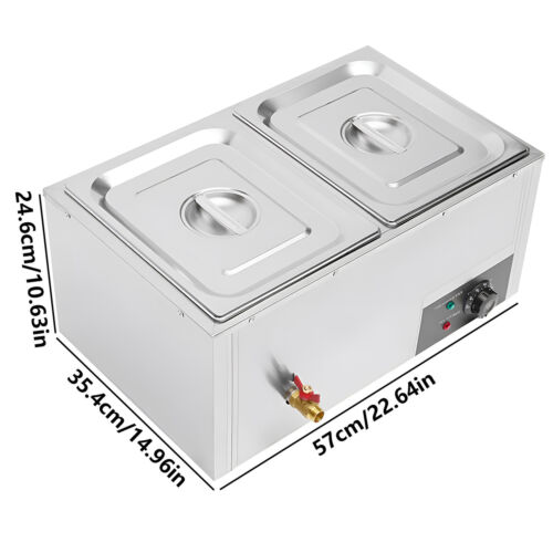 600W Commercial Food Warmer 2-Pan Stainless Steel Electric Steam Table Buffet - Picture 2 of 12