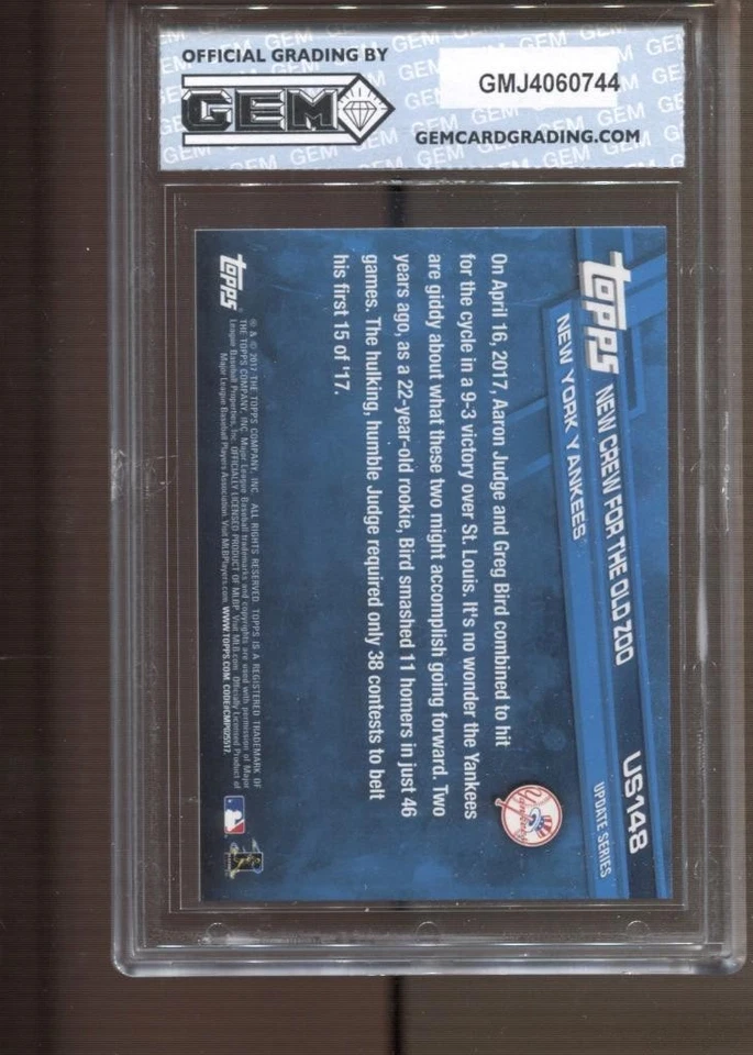 Aaron Judge Topps 2017 actualización #US148 gema como nueva 10 radiocontrol novato New York Yankees Foto 2 de 2